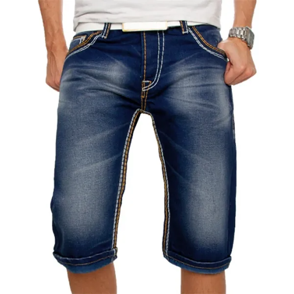 Men Casual Summer Straight Denim Shorts Streetwear Knee Length Loose Denim Pants