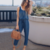 Women Casual Style Drawstring Sleeveless Denim Jumpsuits