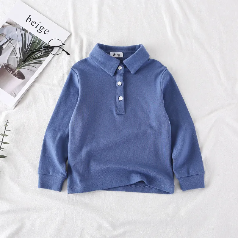 Kids Casual Solid Color Lapel Long Sleeve Loose Polo Shirts