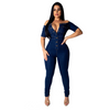 Sexy Off-The-Shoulder Long-Sleeve Single-Breasted Slim Denim Jumpsuits