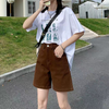 Women Fashion Casual Loose High-Waisted Half-Zip Wide-Leg Denim Shorts