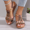 Women Fashion Plus Size Printed Rhinestone Round-Toe Sandals