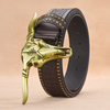 Men Fashion Casual Personality Ngau Tau PU Rivet Metal Buckle Embossed Belt