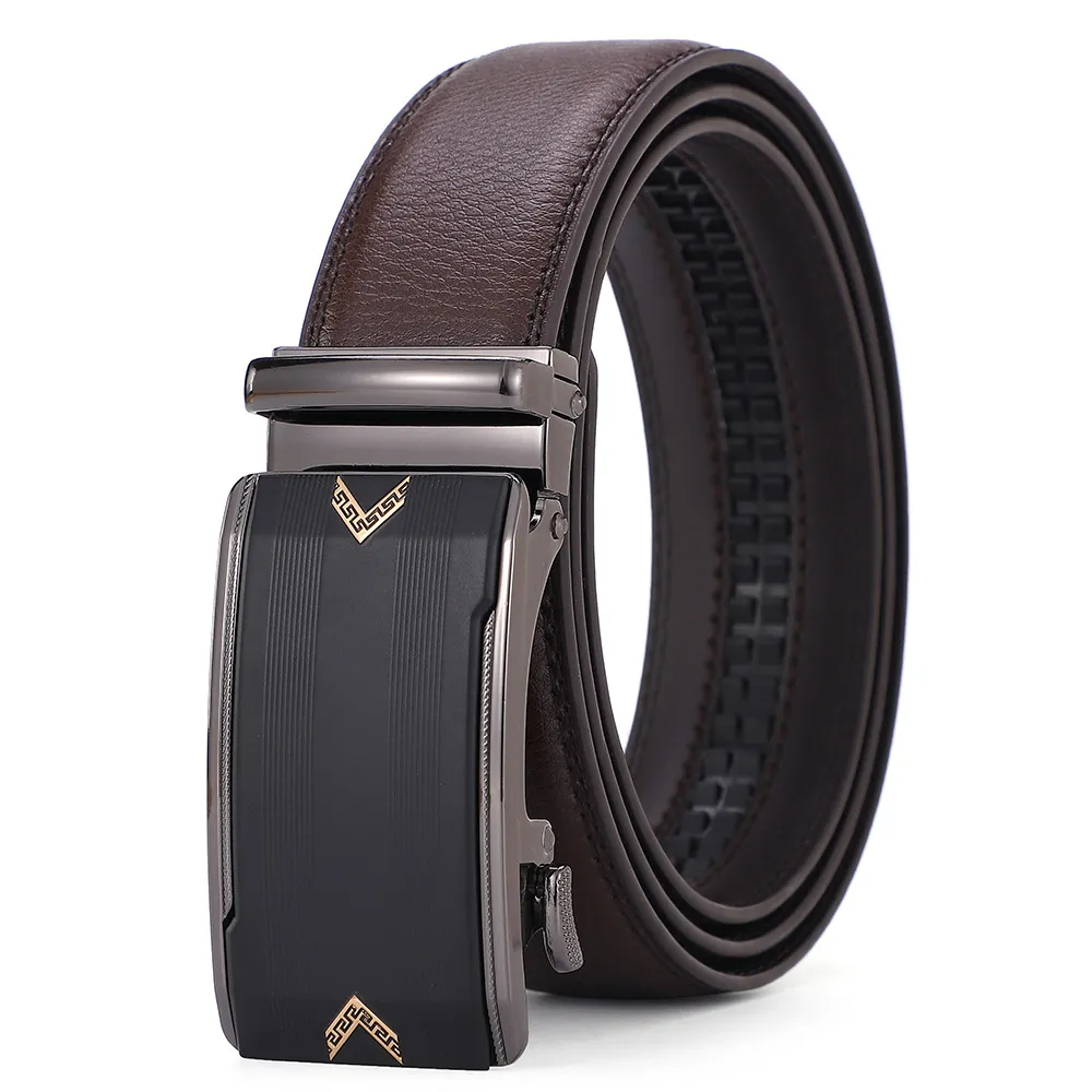 Men Fashion Casual Business Solid Color Leather Automatic Metal Buckle Belt