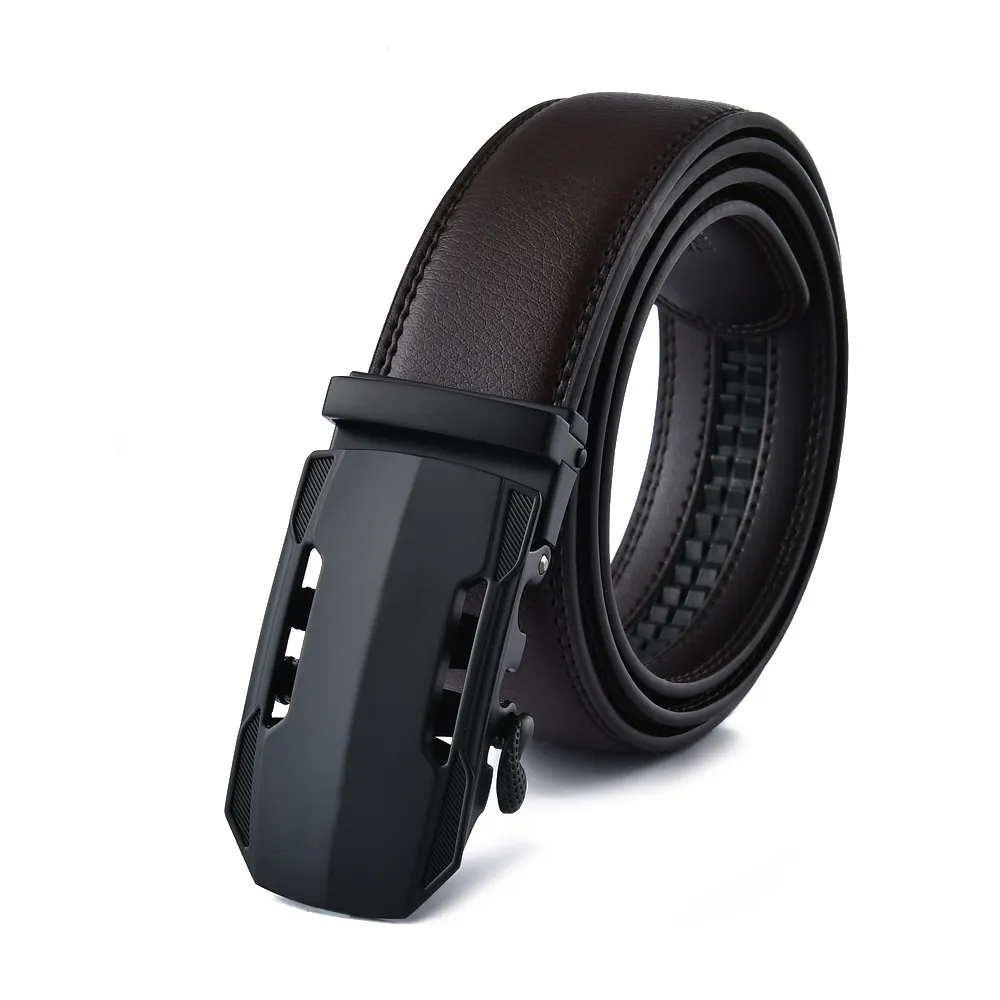 Men Fashion Casual Business Solid Color Leather Cowhide Metal Buckle Belt