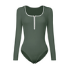 Fashion Elegant Women Basic Color Square Neck Long Sleeve Bodysuits