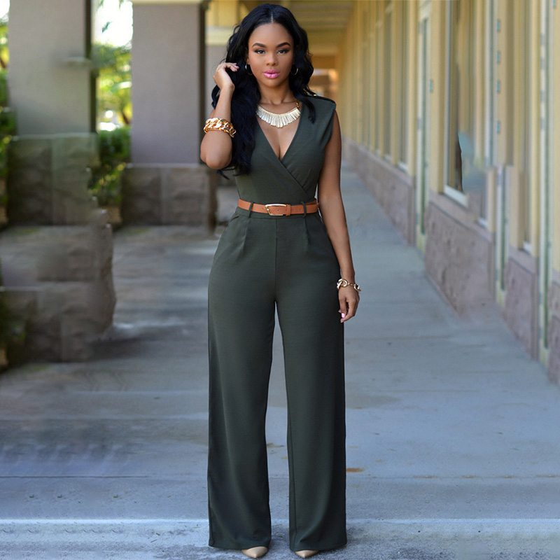 Women Plain Pattern Sleeveless Wide-Leg Wrapped Jumpsuits