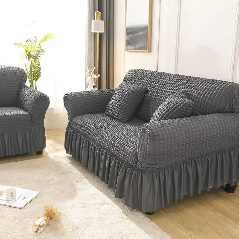 2-Seater 145-185cm Plaid Style Solid Color Elastic Sofa Cover