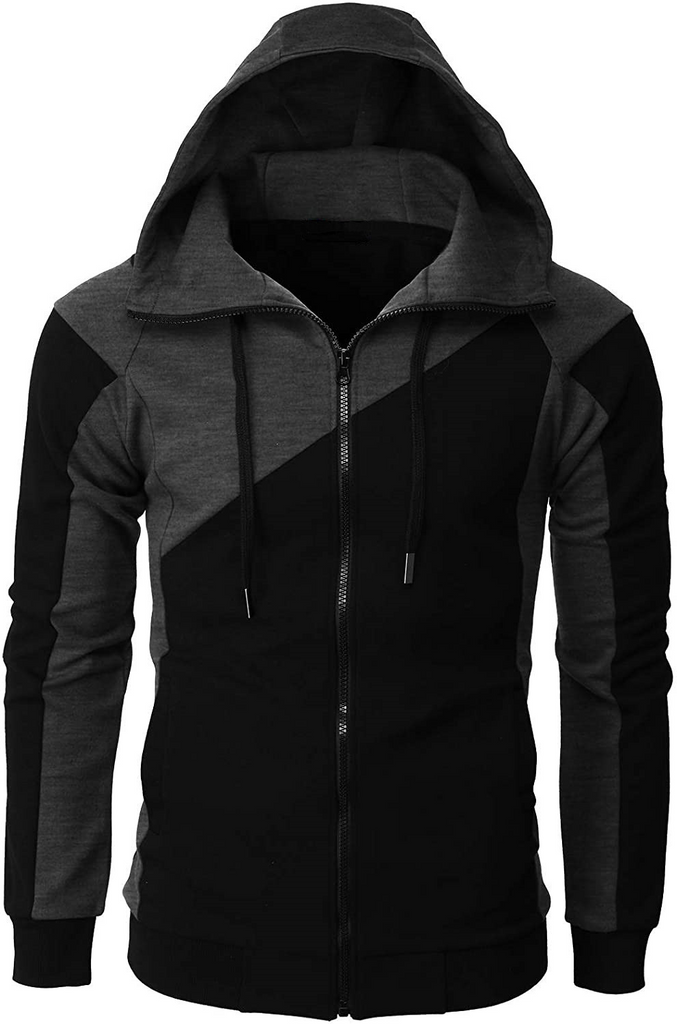 Men Casual Contrasting Color Slim Hooded Long Sleeve Sports Jacket