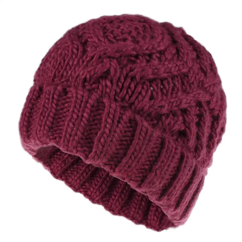 (Buy 1 Get 1) Fashion Diamond Pattern Solid Color Thick Wool Knitted Hat