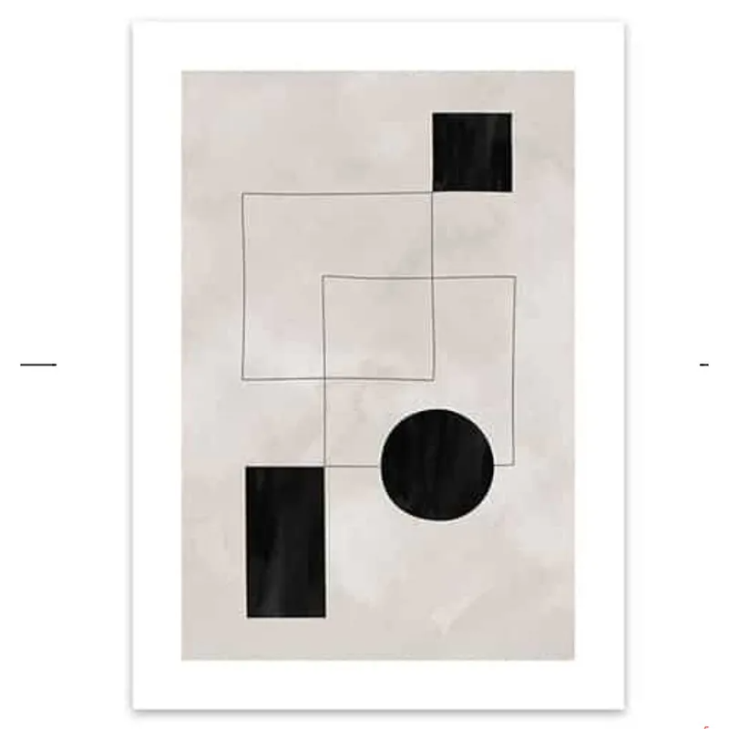 (Buy 1 Get 1) Nordic Simple Abstract Geometric Black White Line Decoration Living Room Hanging Painting Core