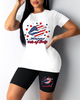 Women'S Lip Star Stripe Print Short-Sleeved T-Shirt Shorts Two-Piece Fashion Casual Athleisure Set