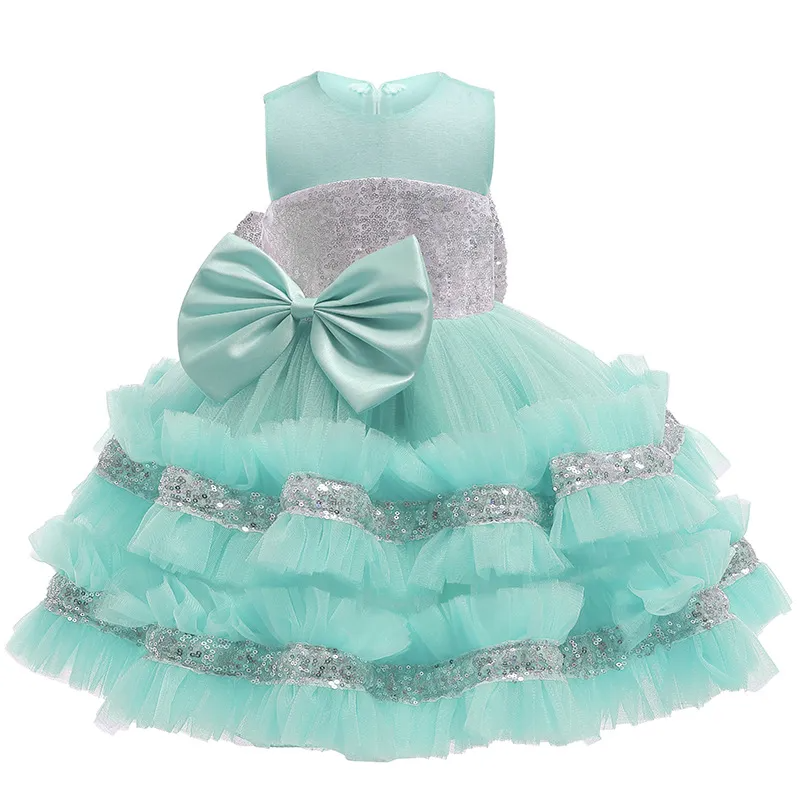 Kids Toddler Girls Fashion Party Cute Sweet Christmas Color Sequins Bow Pleated Sleeveless Mesh Party Tutu Dress