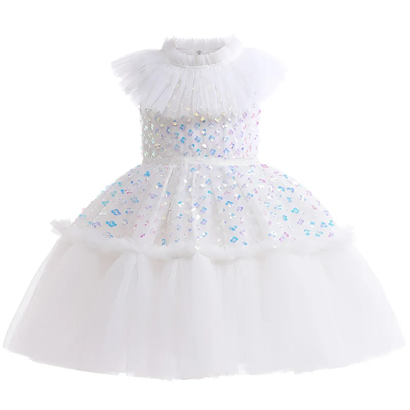 Kids Toddler Big Girls Fashion Party Cute Sweet Solid Color Sequins Pleated Sleeveless Mesh Party Tutu Dress