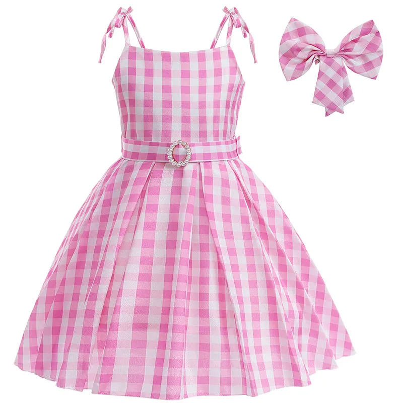 Kids Toddler Big Girls Summer Fashion Party Cute Sweet Barbie Plaid Strap Party Tutu Dress