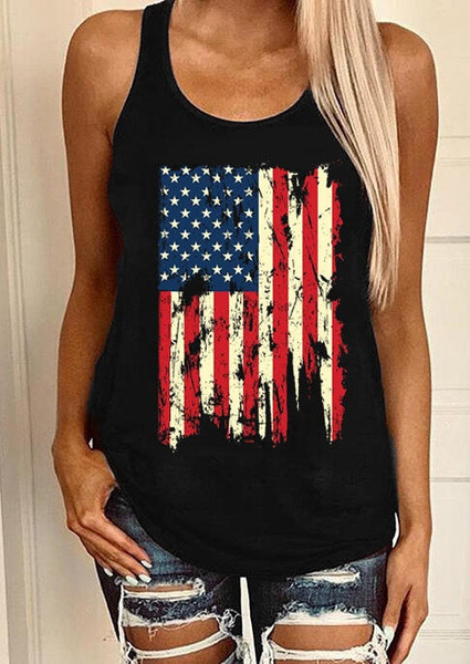 Women'S Fashion American Independence Day Flag Pattern 3D Digital Printing Sleeveless Tank Top T-Shirt