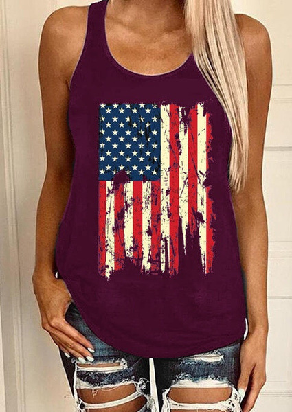 Women'S Fashion American Independence Day Flag Pattern 3D Digital Printing Sleeveless Tank Top T-Shirt