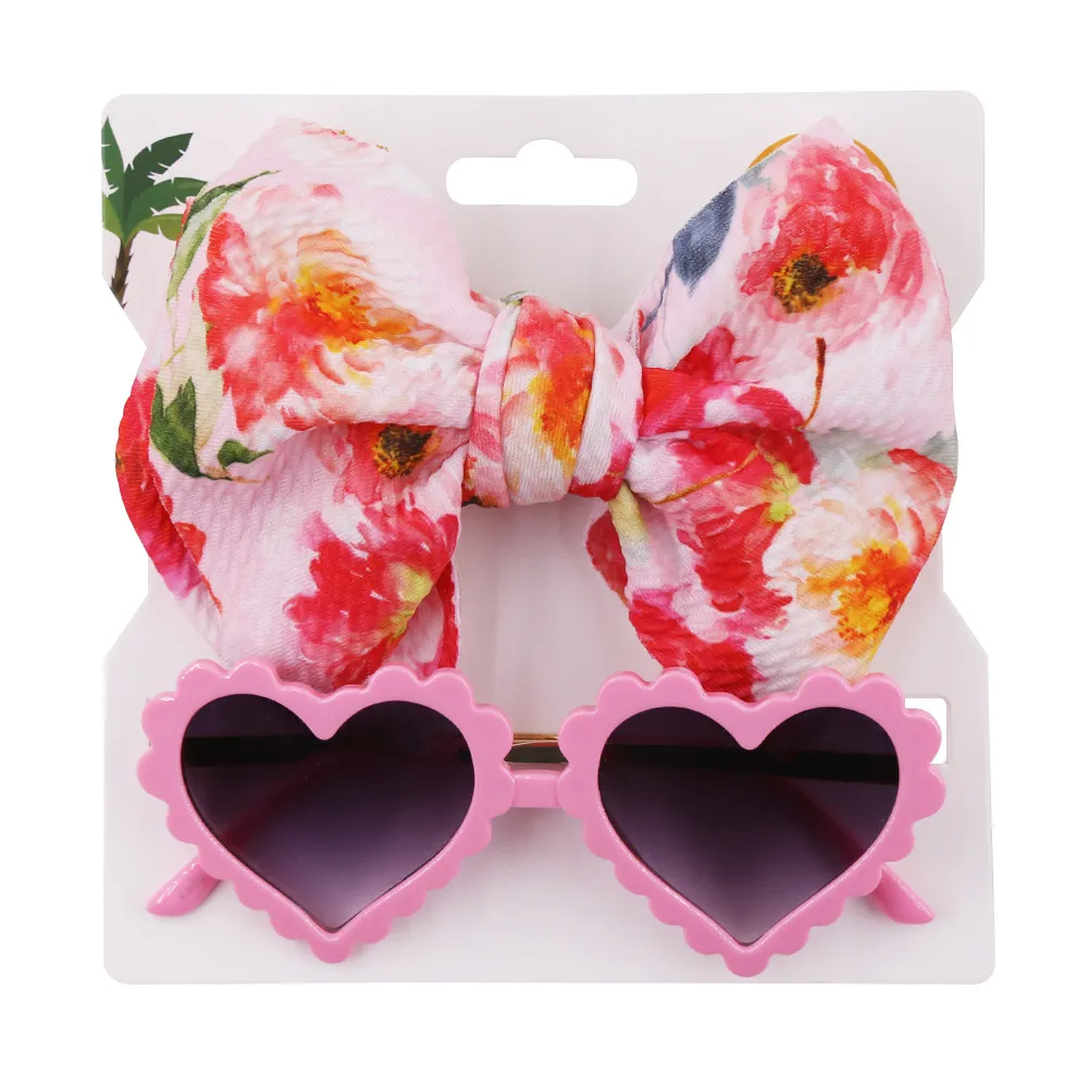 Kids Heart Shape Sunglasses Tie Dye Print Headband Set