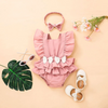 Kids Baby Girls Casual Cute Solid Color Bow Raglan Sleeve Romper