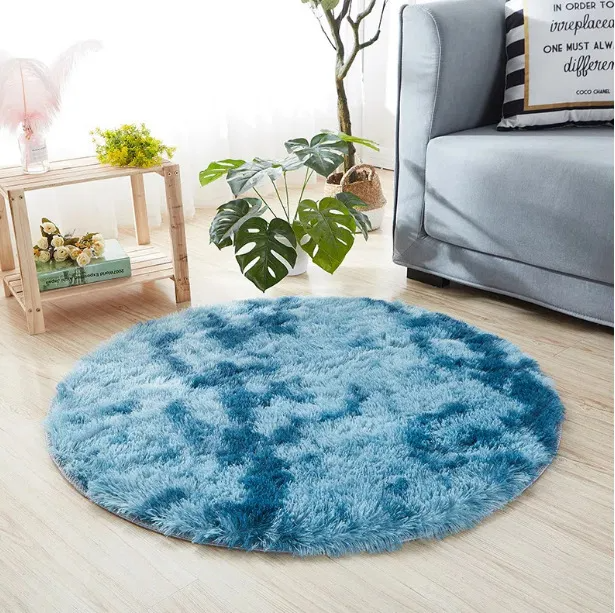 Simple Tie-Dyed Long Plush Thickened Home Round Carpet