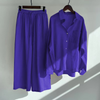 Women Casual Solid Color Linen Cotton Long Sleeve Blouse And Wide Leg Pants Set