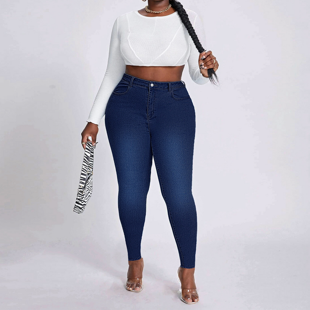 Women Fashion Plus Size High Stretch Denim Pants Skinny Jeans