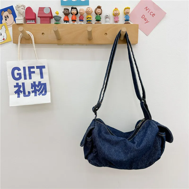 Kids Boys Girls Fashion Casual Cute Solid Color Denim Canvas Zipper Crossbody Bag