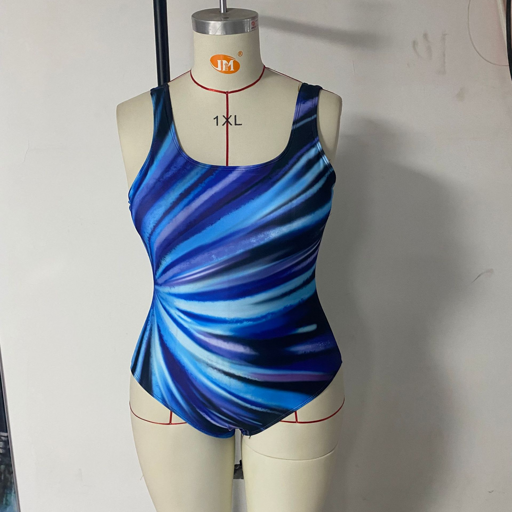 Women Elegant Sleeveless Plus Size Striped One Piece Swimwear