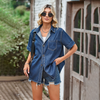 Casual Women Thin Short Sleeve Lapel Denim Shirt