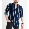 Men Striped Business Print Lapel Casual Long Sleeve Shirt