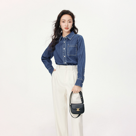 Women'S Commuter Vintage Denim Solid Color Shirt