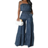 Women Fashion Loose Strapless Denim Jumpsuit