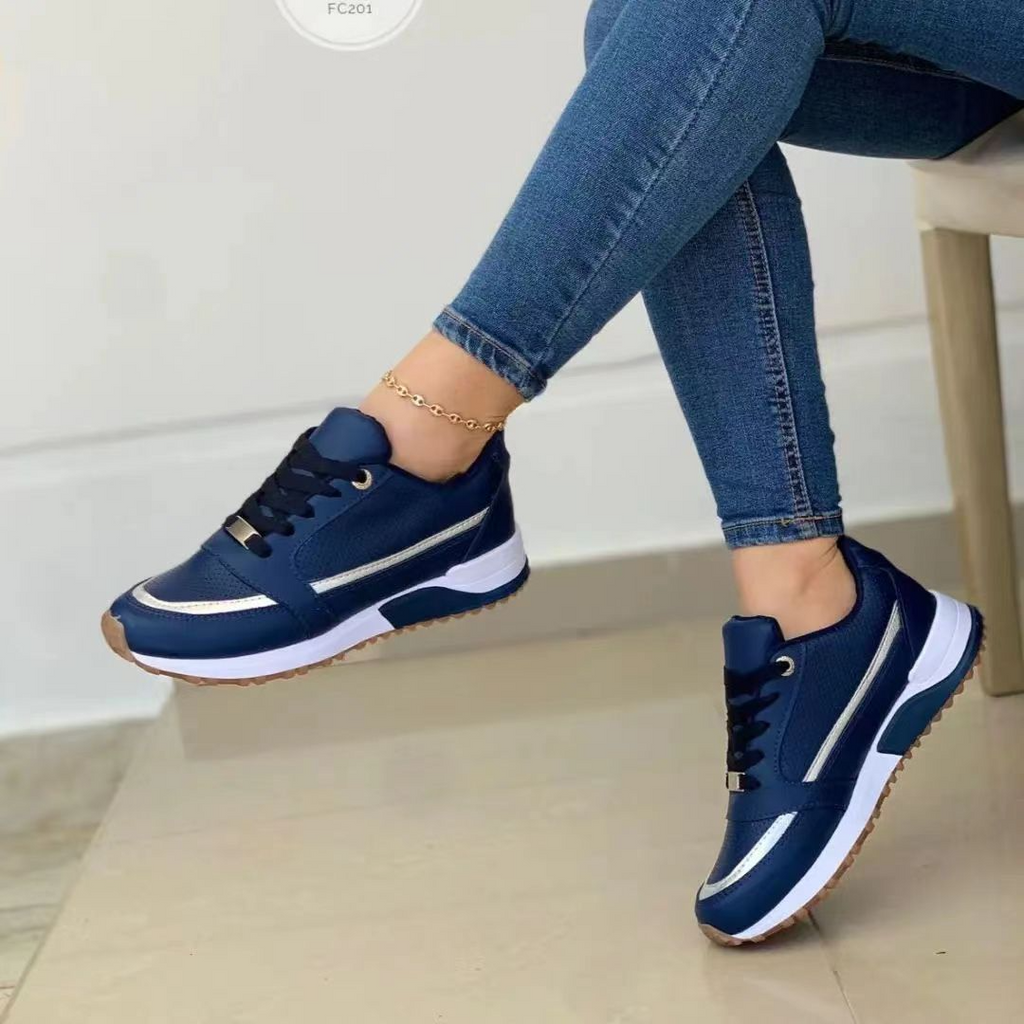 Women Fashion Plus Size Flat Round-Head Colorblock Sneakers