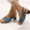 Women Fashionable Solid Color Plus Size Open Toe Hollow Buckle Chunky Heeled Sandals