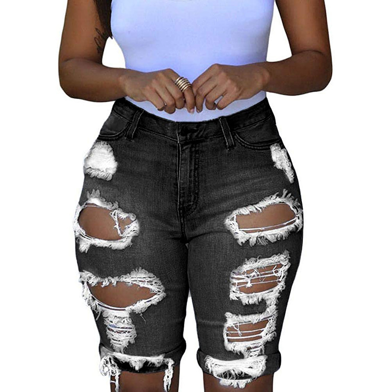 Women Fashion Sexy High-Waist Ripped Denim Shorts