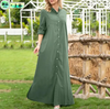 Women Ramadan /Eid Casual Fshion Solid Color Long Sleeve Single-Breasted Maxi Shirt Dress