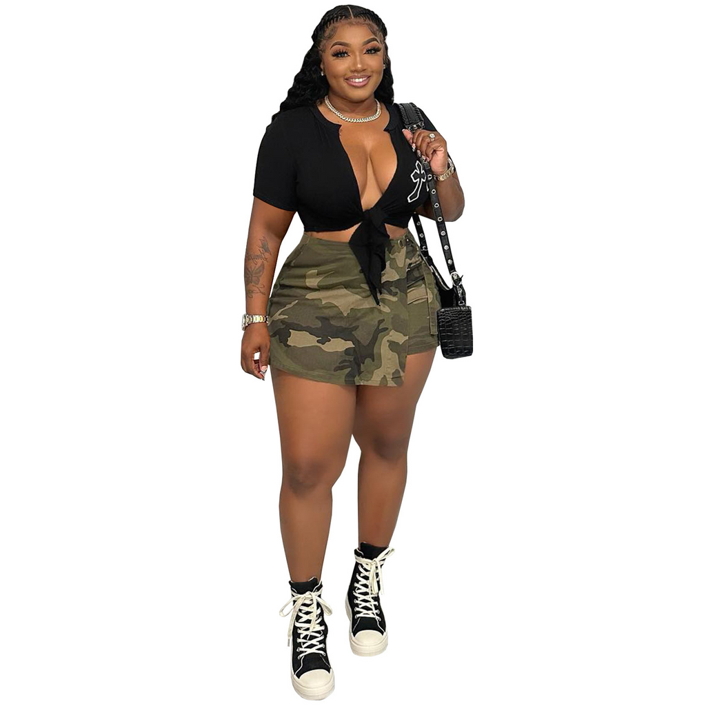 Fashion Casual Summer Women Camouflage Overlap Shorts