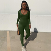 Women Autumn Fashion Long-Sleeved Slim Solid Color U Neck Jumpsuit