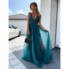 Fashion Sexy Backless Women Elegant Lace Mesh Halter Neck Maxi Party Dress