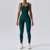 2 pieces Women Fashion Basic Sportswear Solid Color U Neck Sleeveless Tight Jumpsuits