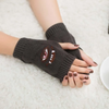 (Buy 1 Get 2) Autumn Winter Women Fashion Devil Eye Embroidered Warm Knitted Half Finger Gloves
