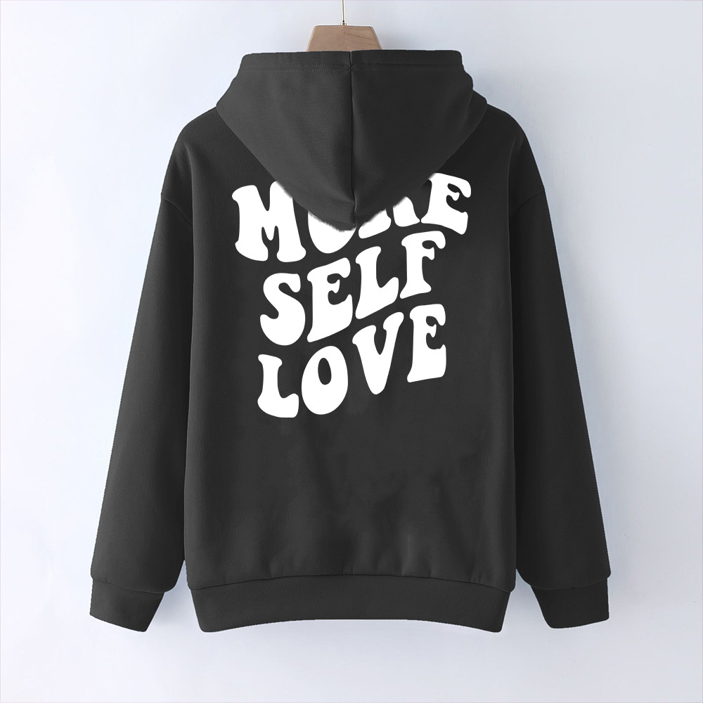 Women Slogan Letter Letter Back Print Long Sleeve Basic Hoodie