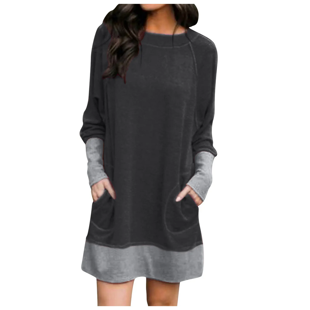 Women Fashion Casual Raglan Long Sleeve Dress