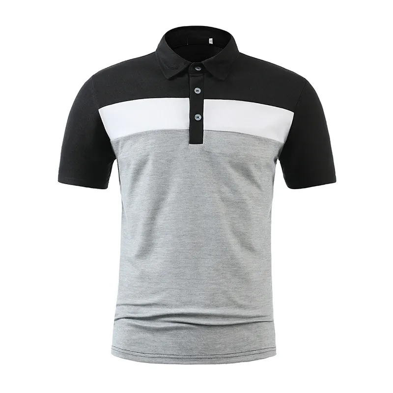 Men Business Casual Stitching Color Block Short Sleeved Lapel Polo Shirt