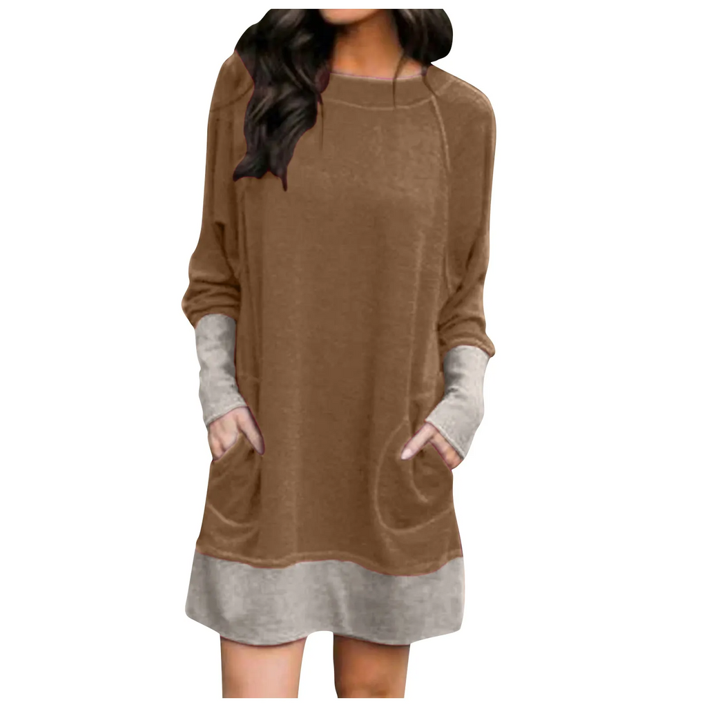 Women Fashion Casual Raglan Long Sleeve Dress