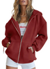 (Buy 1 Get 1) Women Casual Loose Zipper Long Sleeve Hooded Sweatshirt Jacket