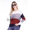 Women Casual Rainbow Color Stripe Stitching Pullover Loose Knitted Sweater