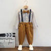 Kids Toddler Big Boys Spring Autumn Fashion Casual British Style Bow Waistcoat Stripe Shirt Suspender Trousers Party Clothing Set