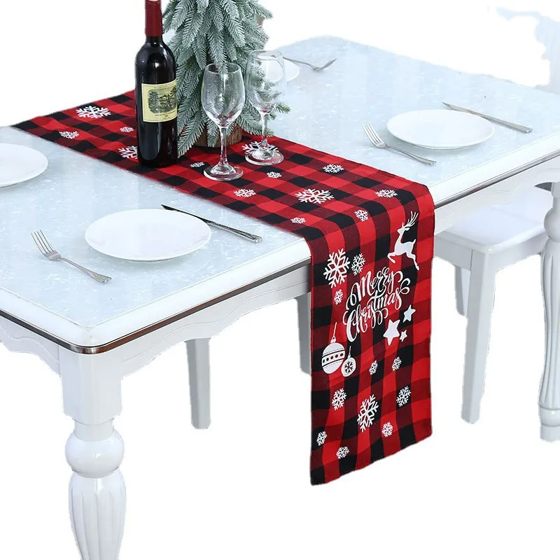 Christmas Red Black Plaid Polyester Cotton Tablecloth Placemat Tableware