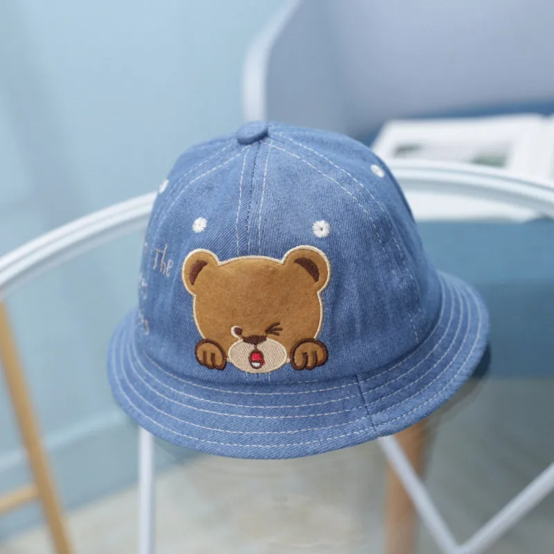 Baby Cute Bear Pattern Letter Embroidery Sunshade Bucket Hat